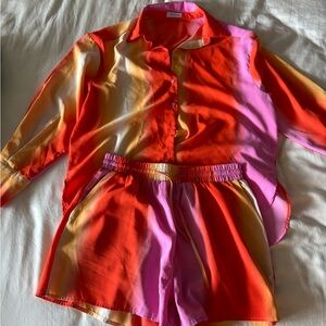 Colorful Button-Up Shirt and Shorts Set